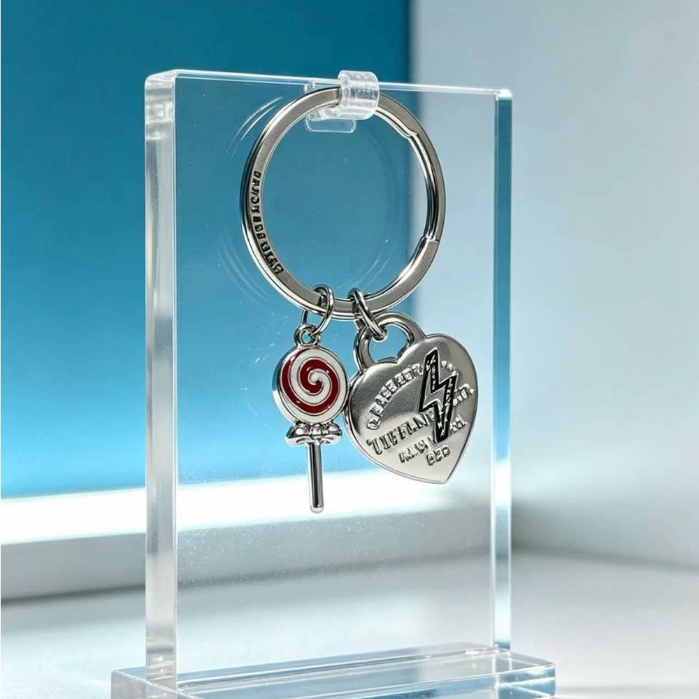 Silver Heart & Red Lollipop Keychain Charm - Cheerful Vibes